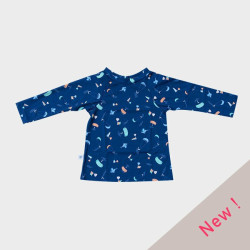 T-shirt anti-UV bébé kite-cerfs bleu à motifs - 6 à 24 mois, fabriqué en France