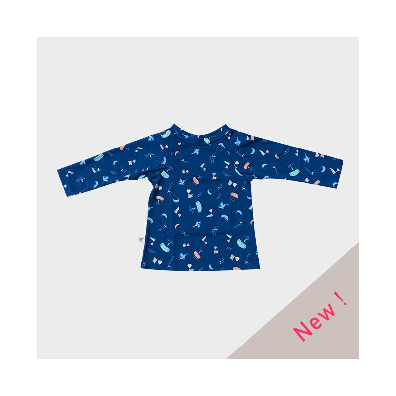 T-shirt anti-UV bébé kite-cerfs bleu à motifs - 6 à 24 mois, fabriqué en France