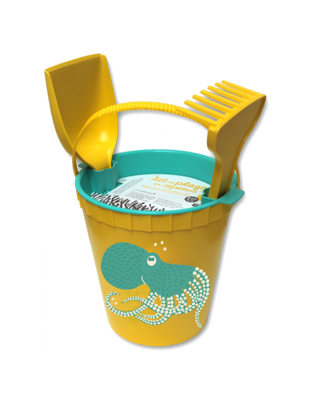 Set de plage poulpe, seau râteau et pelles - Fabriqué en France à partir d'algues brunes