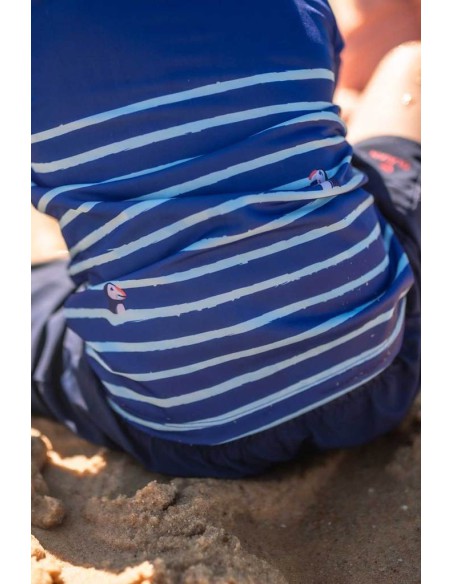 T-shirt anti-uv éco-responsable UPF50+ à zip ventral made in France - de 3 à 10 ans - Macareux farceur