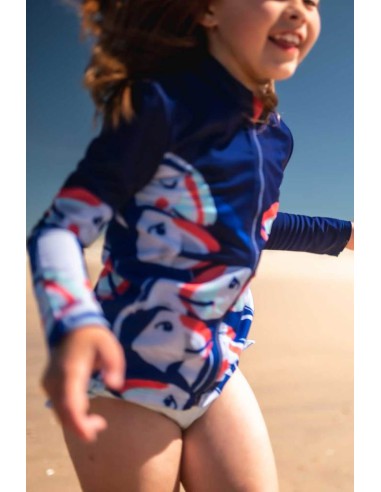 T-shirt anti-uv éco-responsable UPF50+ à zip ventral made in France - de 3 à 10 ans - Macareux fringuant