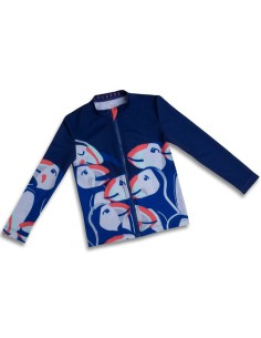 T-shirt anti-uv éco-responsable UPF50+ à zip ventral made in France - de 3 à 10 ans - Macareux fringuant