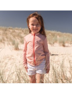 T-shirt anti-uv éco-responsable UPF50+ à zip ventral made in France - de 3 à 10 ans - Rose pimpant