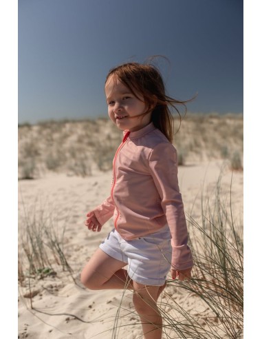 T-shirt anti-uv éco-responsable UPF50+ à zip ventral made in France - de 3 à 10 ans - Rose pimpant