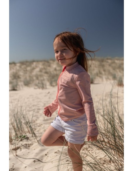 T-shirt anti-uv éco-responsable UPF50+ à zip ventral made in France - de 3 à 10 ans - Rose pimpant