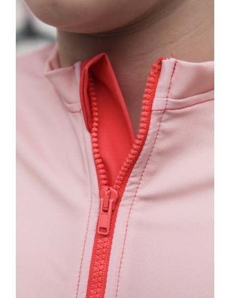 T-shirt anti-uv éco-responsable UPF50+ à zip ventral made in France - de 3 à 10 ans - Rose pimpant