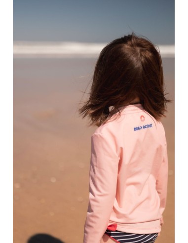 T-shirt anti-uv éco-responsable UPF50+ à zip ventral made in France - de 3 à 10 ans - Rose pimpant