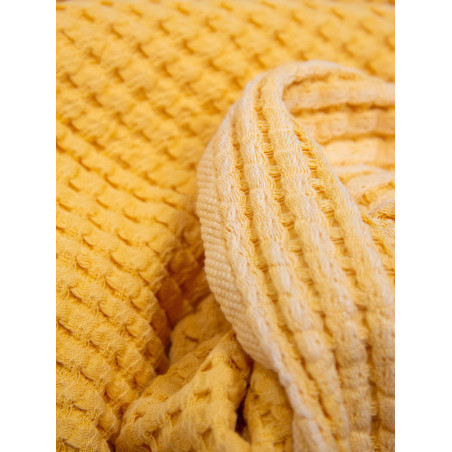 Serviette de plage jaune nid d'abeille - 100% coton oeko-tex