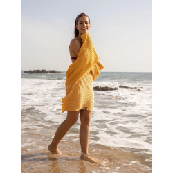 Serviette de plage jaune nid d'abeille - 100% coton oeko-tex