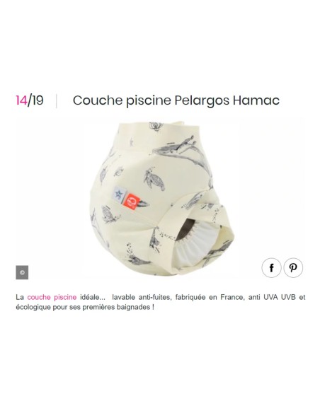 Couche lavable plage et piscine pelagos ivoire  6 à 24 mois - fabrication française