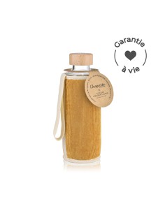 Une gourde isotherme  éco-responsable, élégante et durable pour toutes vos aventures. Verre borosilicate, couvercle en bois natu