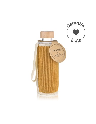 Une gourde isotherme  éco-responsable, élégante et durable pour toutes vos aventures. Verre borosilicate, couvercle en bois natu