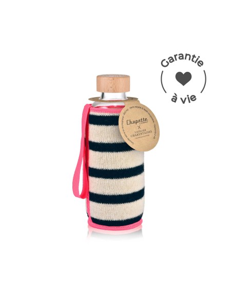 gourde isotherme garantie a vie, en verre et bois avec sa couverture