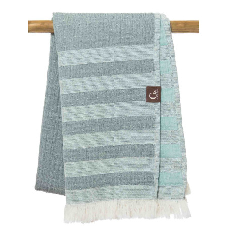 Serviette de plage rayée verte - 100% coton oeko-tex