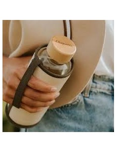 gourde isotherme garantie a vie, en verre et bois avec sa couverture
