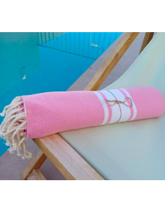 Fouta de plage ROSE kazaluz fouta coton, fouta artisanale, fouta tunisie, kasaluz, serviette plage éthique, fouta tissée main, f