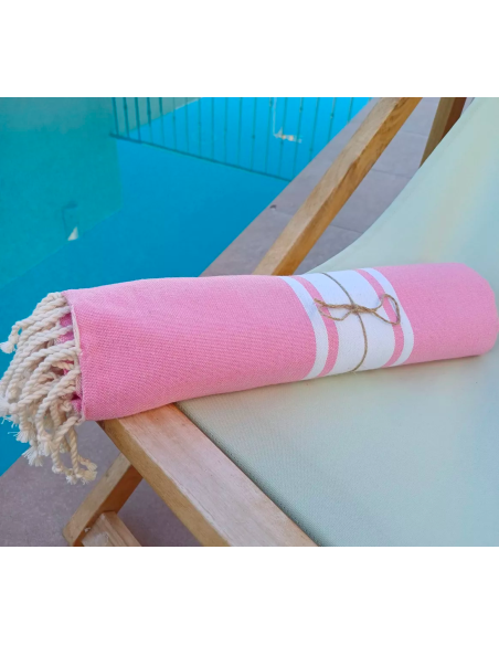 Fouta de plage ROSE kazaluz fouta coton, fouta artisanale, fouta tunisie, kasaluz, serviette plage éthique, fouta tissée main, f