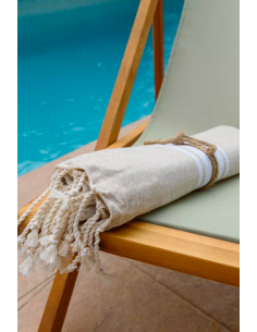 Fouta KASALUZ  artisanale en coton tunisien BEIGE fouta coton, fouta artisanale, fouta tunisie, kasaluz, serviette plage éthique