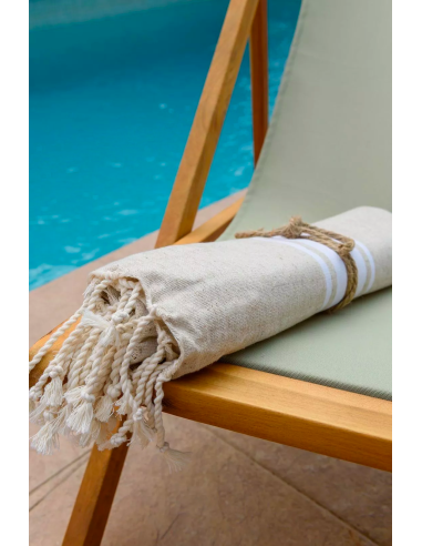 Fouta KASALUZ  artisanale en coton tunisien BEIGE fouta coton, fouta artisanale, fouta tunisie, kasaluz, serviette plage éthique