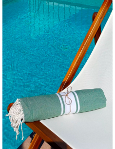 Fouta de plage VERT SAUGE kazaluz fouta coton, fouta artisanale, fouta tunisie, kasaluz, serviette plage éthique, fouta tissée m