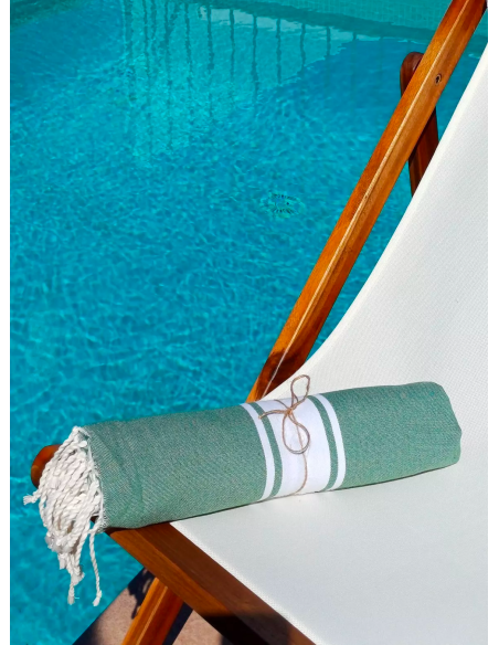 Fouta de plage VERT SAUGE kazaluz fouta coton, fouta artisanale, fouta tunisie, kasaluz, serviette plage éthique, fouta tissée m
