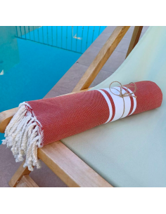 Fouta de plage TERRE CUITE kazaluz fouta coton, fouta artisanale, fouta tunisie, kasaluz, serviette plage éthique, fouta tissée