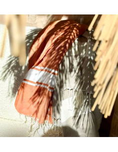 Fouta de plage TERRE CUITE kazaluz fouta coton, fouta artisanale, fouta tunisie, kasaluz, serviette plage éthique, fouta tissée