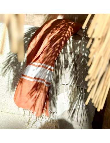 Fouta de plage TERRE CUITE kazaluz fouta coton, fouta artisanale, fouta tunisie, kasaluz, serviette plage éthique, fouta tissée
