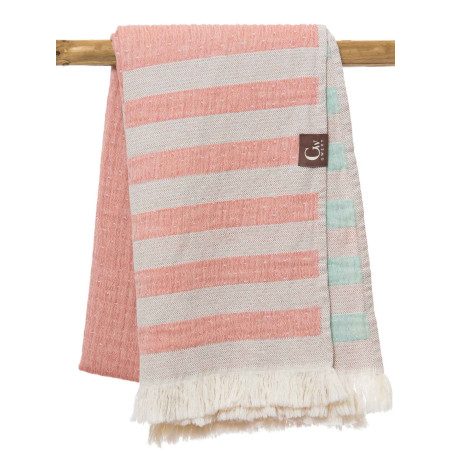 Serviette de plage rayée orange et verte - 100% coton oeko-tex