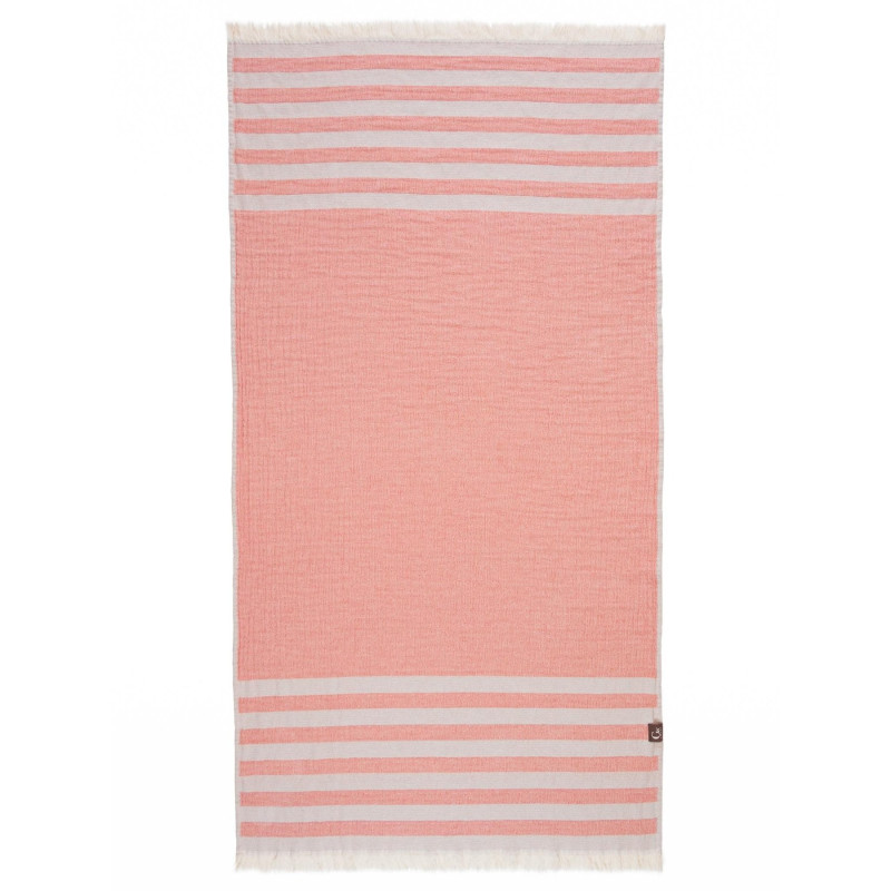 Serviette de plage rayée orange et verte - 100% coton oeko-tex