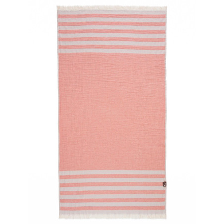 Serviette de plage rayée orange et verte - 100% coton oeko-tex