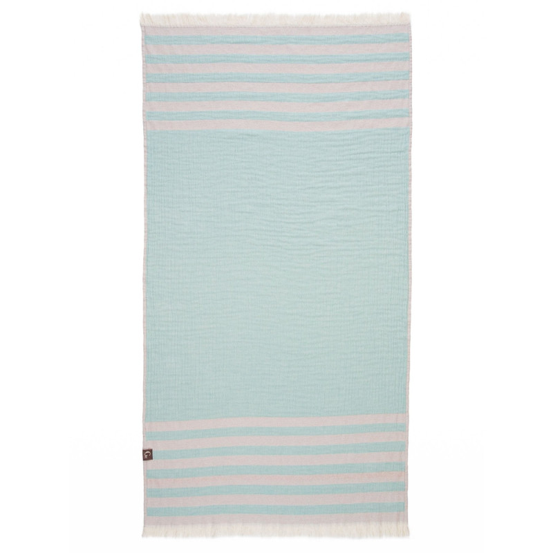Serviette de plage rayée orange et verte - 100% coton oeko-tex