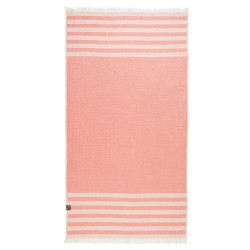 Serviette de plage rayée jaune et rouge - 100% coton oeko-tex
