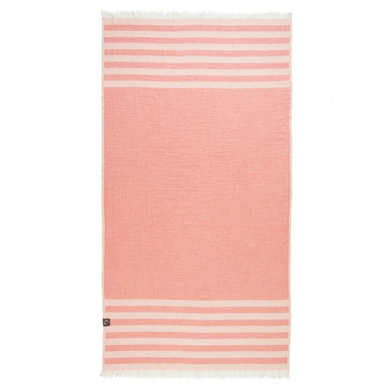 Serviette de plage rayée jaune et rouge - 100% coton oeko-tex