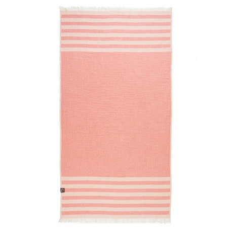 Serviette de plage rayée jaune et rouge - 100% coton oeko-tex