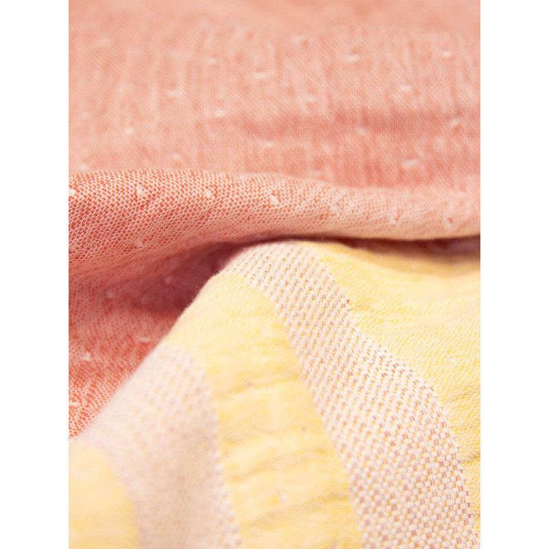 Serviette de plage rayée jaune et rouge - 100% coton oeko-tex