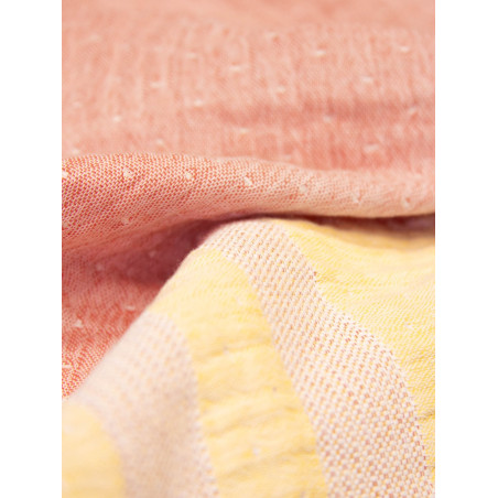 Serviette de plage rayée jaune et rouge - 100% coton oeko-tex