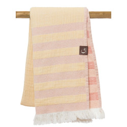 Serviette de plage rayée jaune et rouge - 100% coton oeko-tex