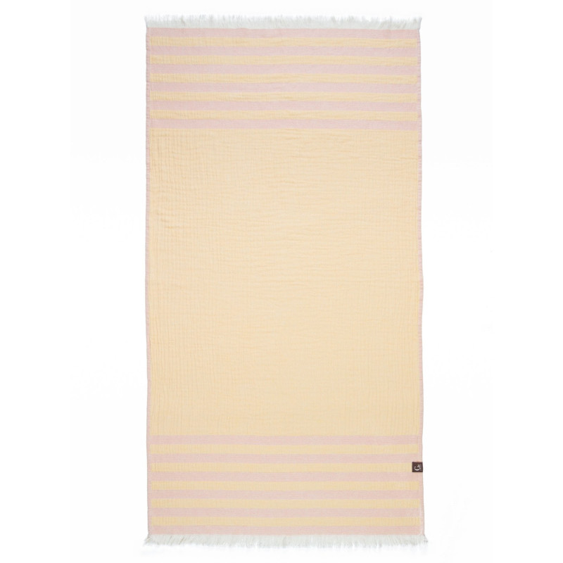 Serviette de plage rayée jaune et rouge - 100% coton oeko-tex