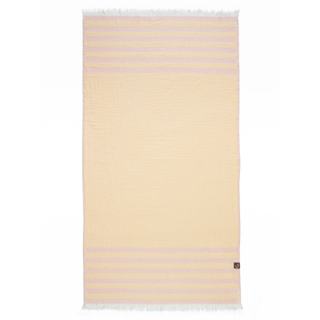 Serviette de plage rayée jaune et rouge - 100% coton oeko-tex