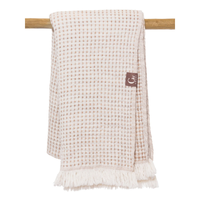 Serviette de plage premium beige nid d'abeille - 100% coton oeko-tex