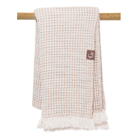 Serviette de plage premium beige nid d'abeille - 100% coton oeko-tex