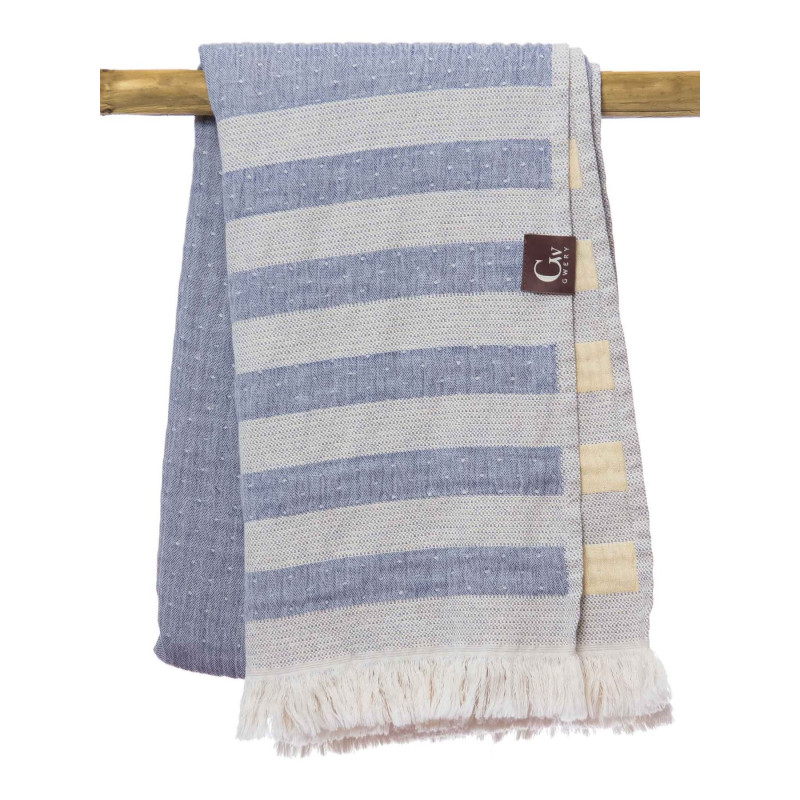 Serviette de plage rayée bleu et jaune - 100% coton oeko-tex