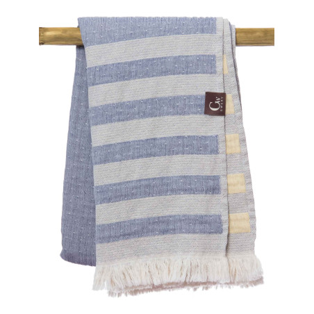 Serviette de plage rayée bleu et jaune - 100% coton oeko-tex