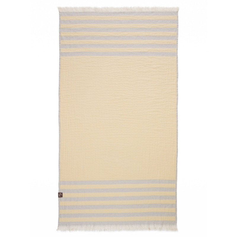 Serviette de plage rayée bleu et jaune - 100% coton oeko-tex