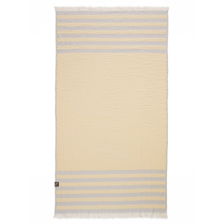 Serviette de plage rayée bleu et jaune - 100% coton oeko-tex
