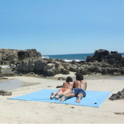 Drap de plage XXL+ bleu avec des piquets - Fabriqué en France, responsable, 100% coton