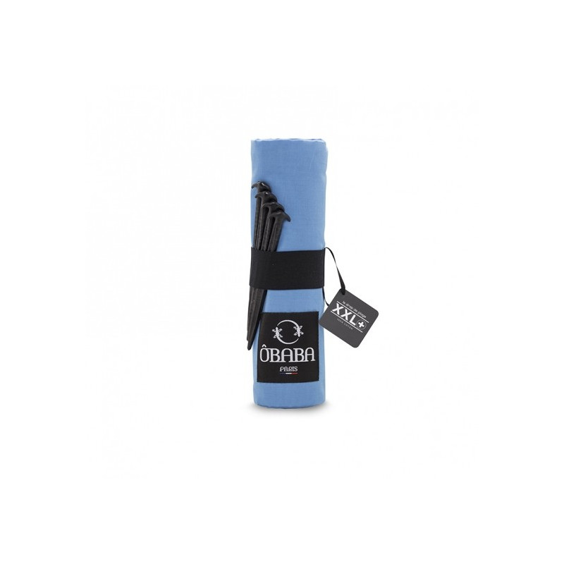 Drap de plage XXL+ bleu avec des piquets - Fabriqué en France, responsable, 100% coton