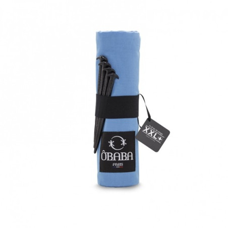 Drap de plage XXL+ bleu avec des piquets - Fabriqué en France, responsable, 100% coton
