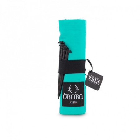 Drap de plage XXL+ turquoise avec des piquets - Fabriqué en France, responsable, 100% coton
